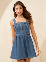 Lipsy Mid Wash Blue Denim Corset Skater Mini Dress - Image 3 of 4