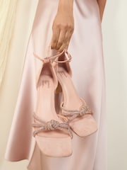 Friends Like These Nude Wide Fit Embellished Diamante Knot Mid Heels Sandals - Image 3 of 5