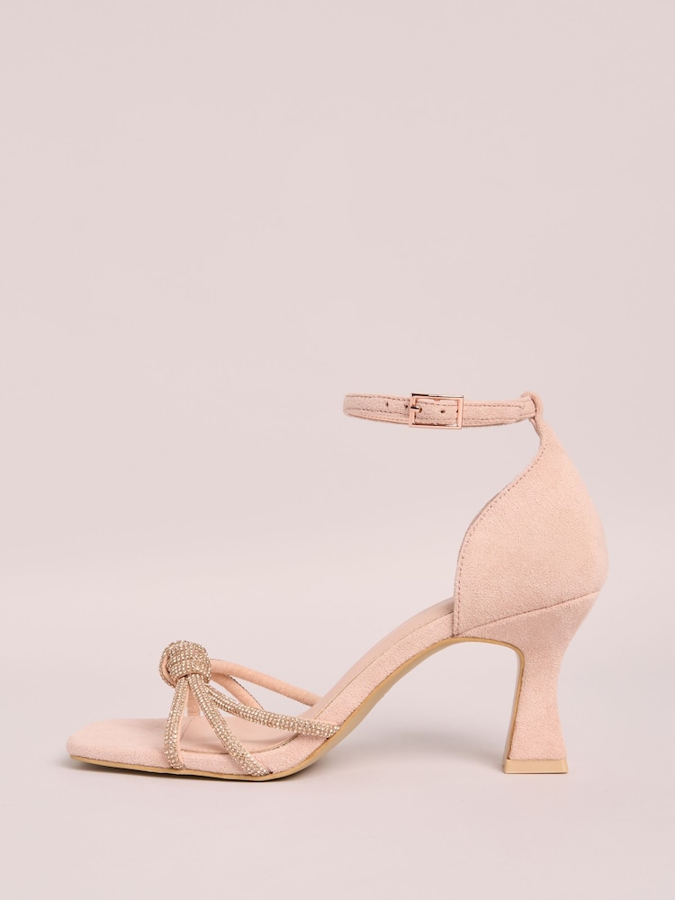 Friends Like These Nude Wide Fit Embellished Diamante Knot Mid Heels Sandals - Image 5 of 5