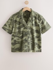 Camouflage Short Sleeve Cropped Denim 100% Cotton Shirt - Image 1 of 3