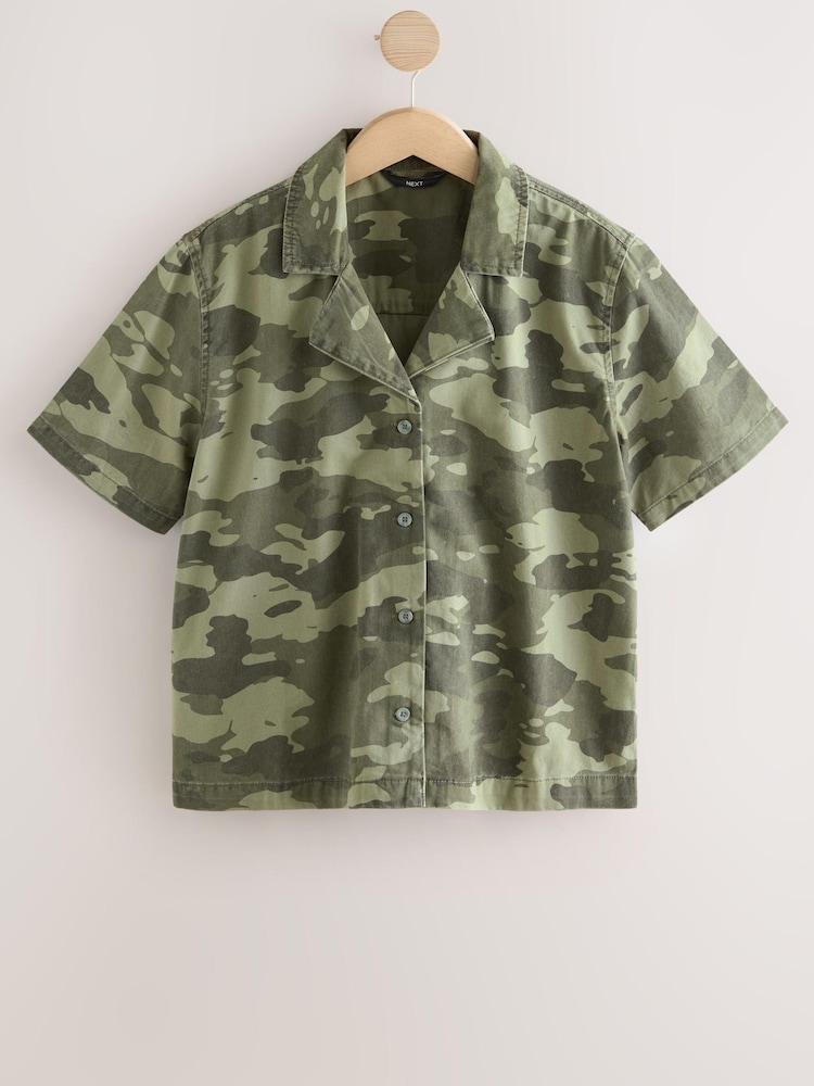 Camouflage Short Sleeve Cropped Denim 100% Cotton Shirt - Image 1 of 3