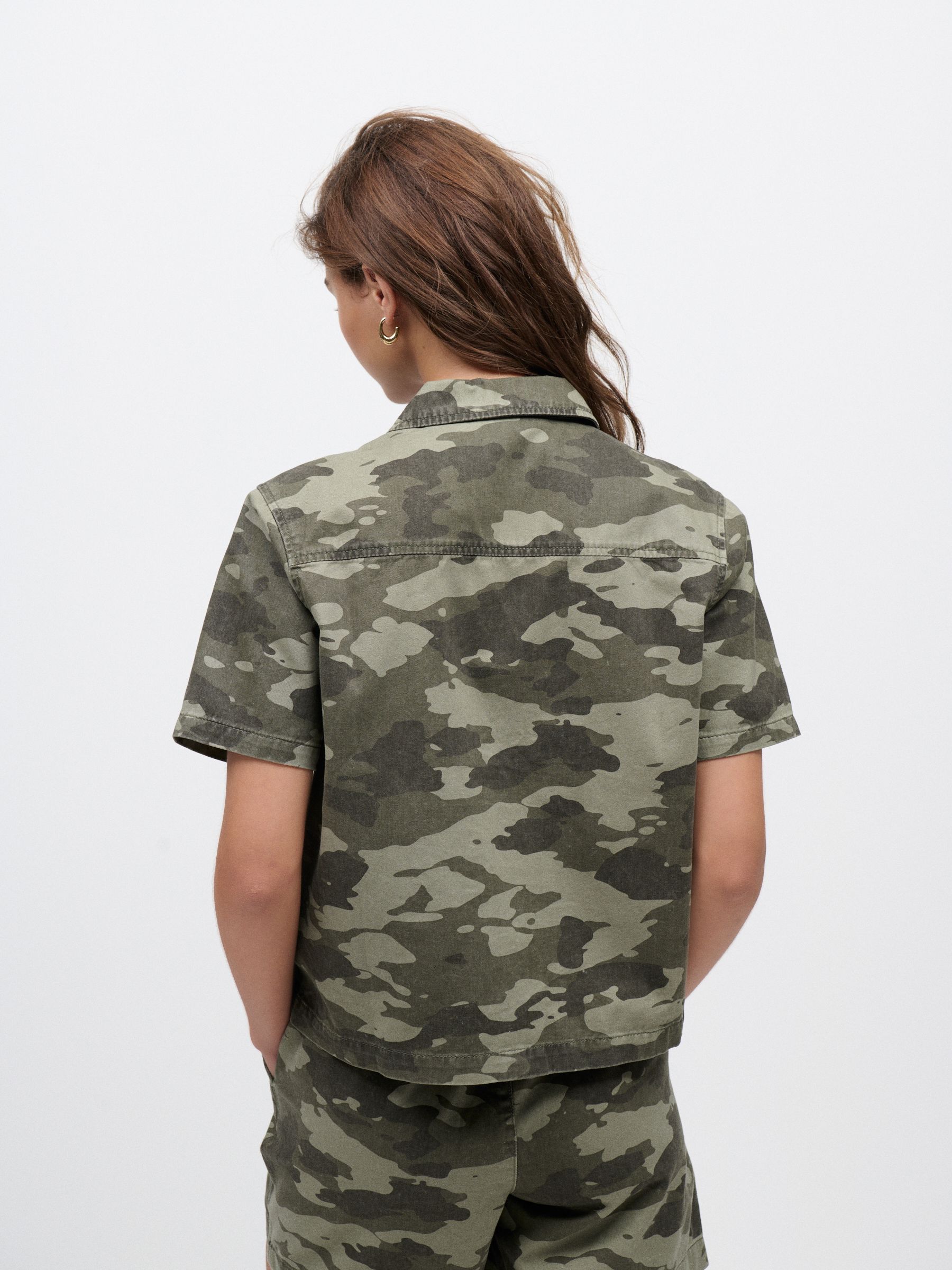 Buy Camouflage Short Sleeve Cropped Denim 100% Cotton Shirt
