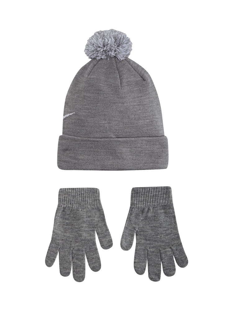 Nike Grey Swoosh Pom Beanie and Glove Set - Image 2 of 4