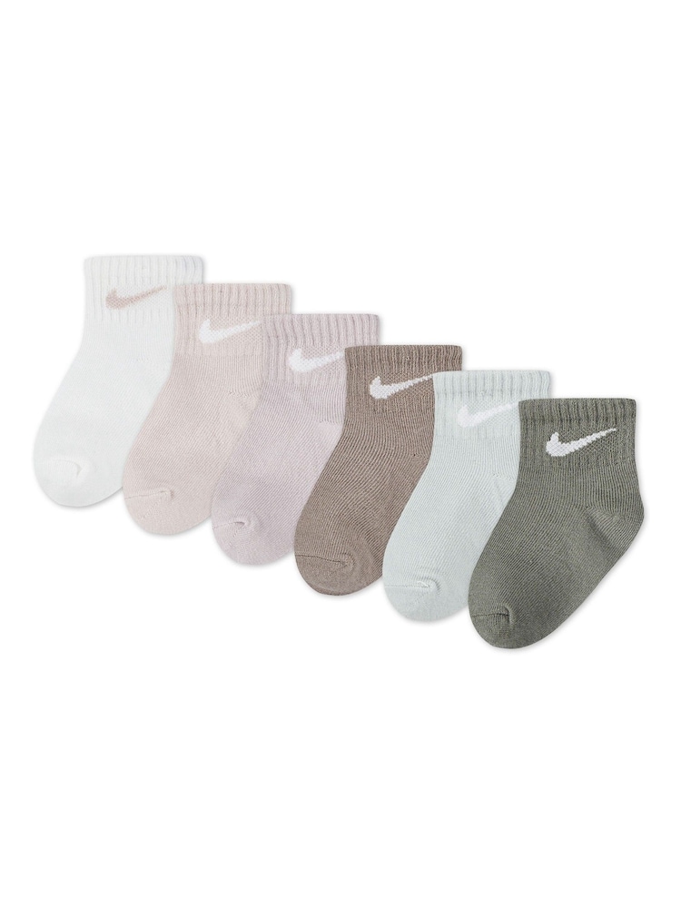 Nike Multi Muted Colours Infant Swoosh Ankle Socks 6 Pack - Image 1 of 3