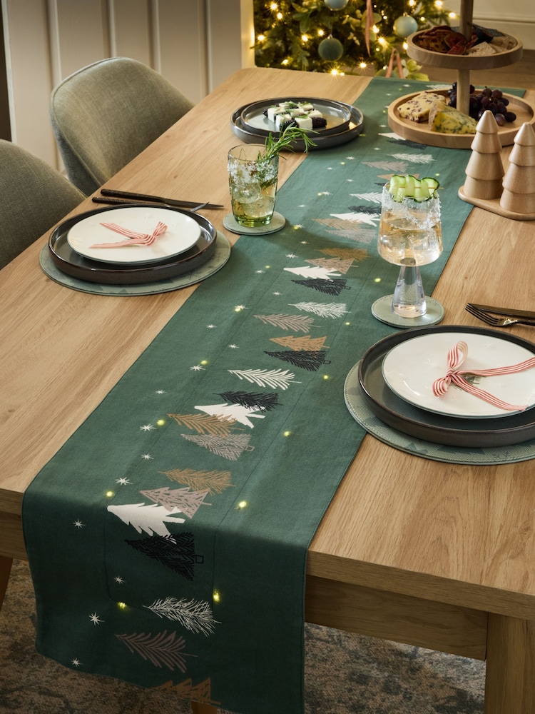 Green Scandi Christmas Tree Light Up Table Runner - Image 1 of 4