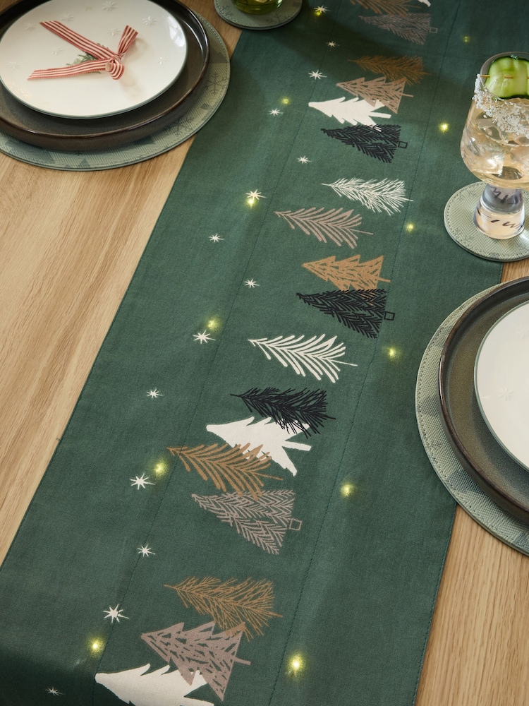 Green Scandi Christmas Tree Light Up Table Runner - Image 2 of 4
