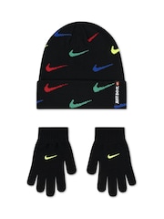 Nike Black Multi Swoosh Repeat Beanie and Glove Set - Image 1 of 4
