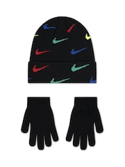 Nike Black Multi Swoosh Repeat Beanie and Glove Set - Image 2 of 4