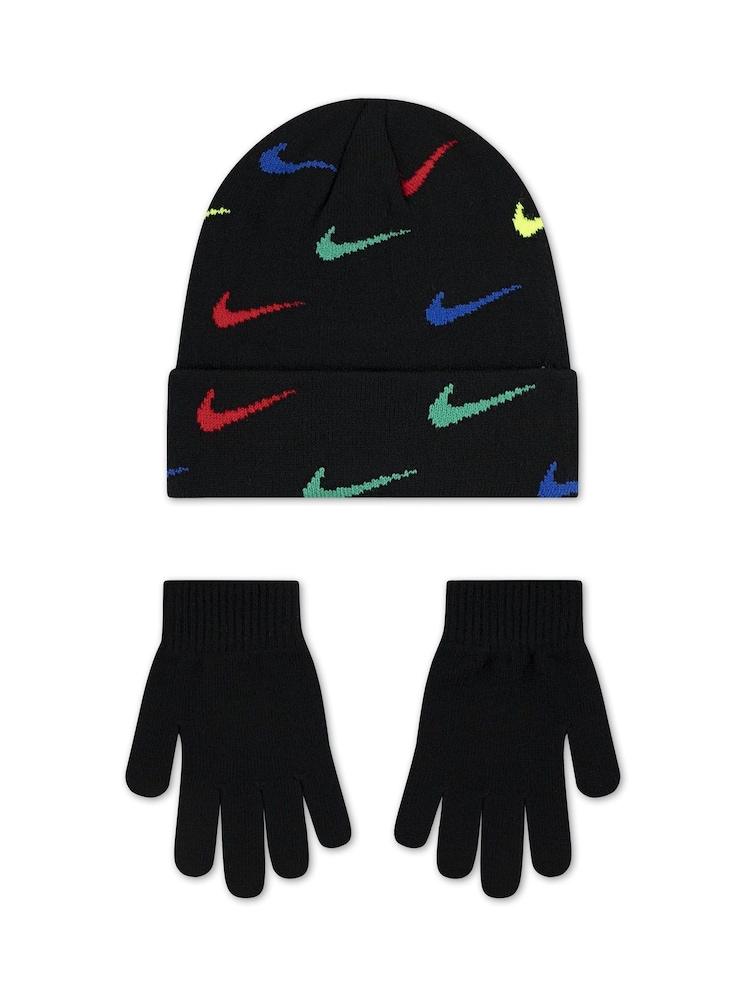 Nike Black Multi Swoosh Repeat Beanie and Glove Set - Image 2 of 4