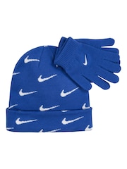 Nike Blue Swoosh Repeat Beanie and Gloves Set - Image 4 of 4