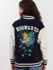 Brands In Blue Girls Harry Potter Hogwarts Flowers Print Varsity Jacket - Image 1 of 4