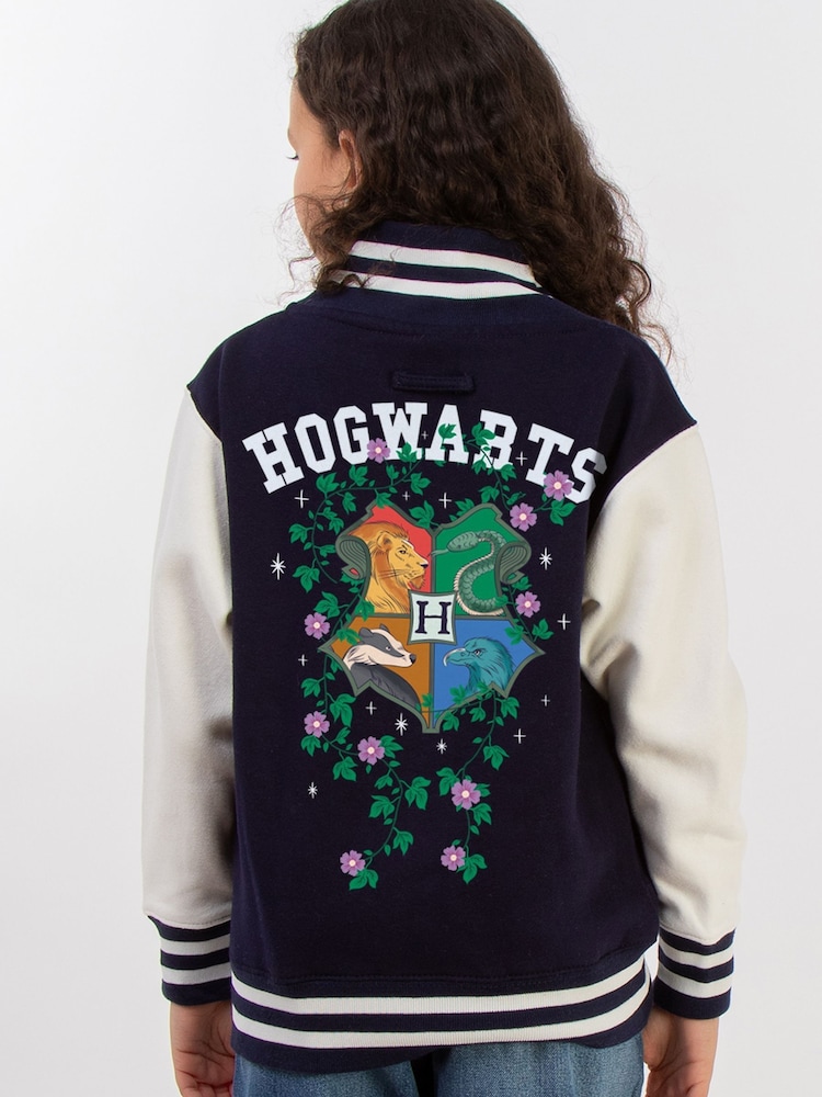 Brands In Blue Girls Harry Potter Hogwarts Flowers Print Varsity Jacket - Image 1 of 4