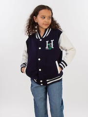 Brands In Blue Girls Harry Potter Hogwarts Flowers Print Varsity Jacket - Image 4 of 4