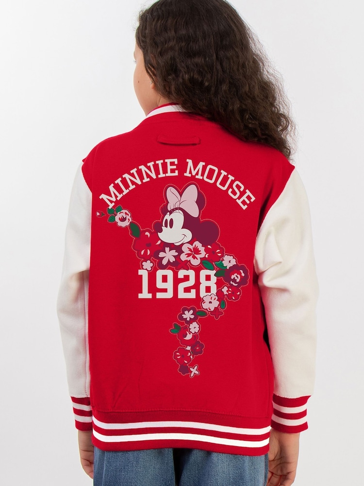 Brands In Red Girls Disney Minnie Mouse Flowers Varsity Jacket - Image 1 of 4