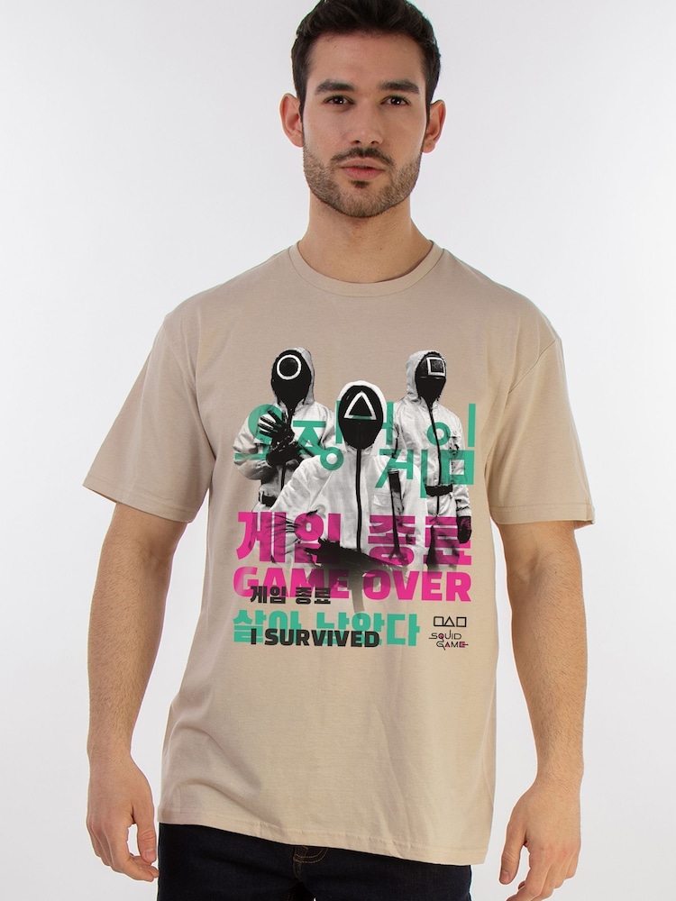 Brands In Natural Mens Netflix Squid Game I Survived 100% Cotton T-Shirt - Image 1 of 3