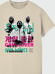 Brands In Natural Mens Netflix Squid Game I Survived 100% Cotton T-Shirt - Image 3 of 3