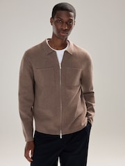 Mushroom Regular Fit Premium Knitted Zip Through Shacket - Image 1 of 7