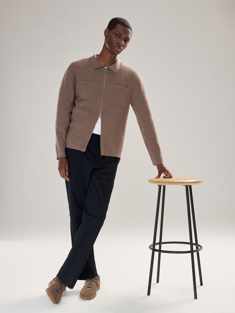Mushroom Regular Fit Premium Knitted Zip Through Shacket - Image 2 of 7