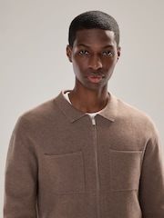 Mushroom Regular Fit Premium Knitted Zip Through Shacket - Image 4 of 7