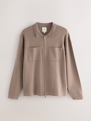 Mushroom Regular Fit Premium Knitted Zip Through Shacket - Image 5 of 7