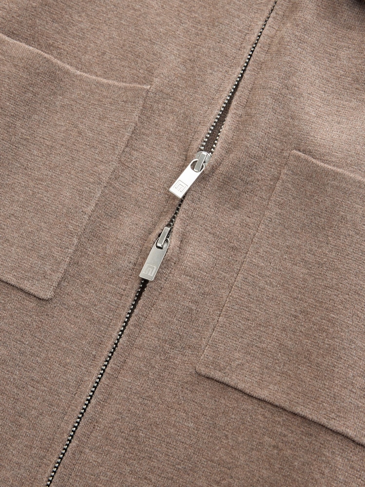 Mushroom Regular Fit Premium Knitted Zip Through Shacket - Image 7 of 7