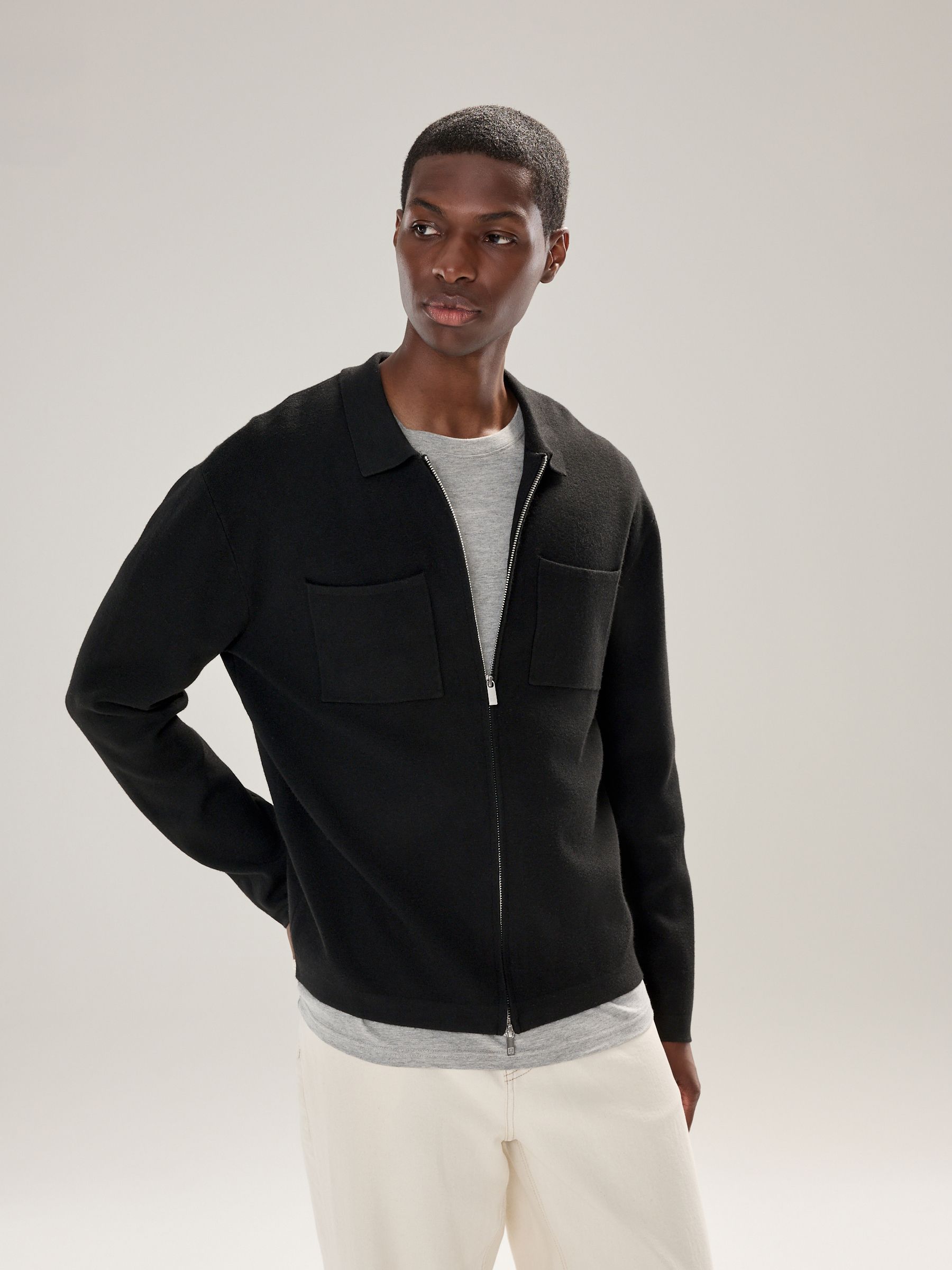 トップス Time is on NEW MIX COLLARED CARDIGAN Buy Black Regular Fit Premium Feel Mid Weight Zip Through Collared