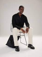 Black Regular Fit Premium Knitted Zip Through Shacket - Image 2 of 8