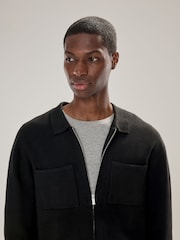 Black Regular Fit Premium Knitted Zip Through Shacket - Image 4 of 8