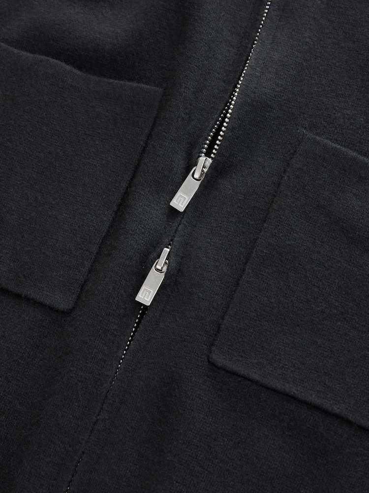 Black Regular Fit Premium Knitted Zip Through Shacket - Image 8 of 8