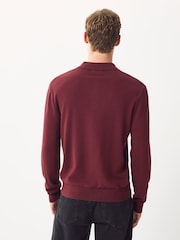 Brick Red Regular Fit Knit Argyle Pattern Long Sleeve Polo Shirt - Image 2 of 8