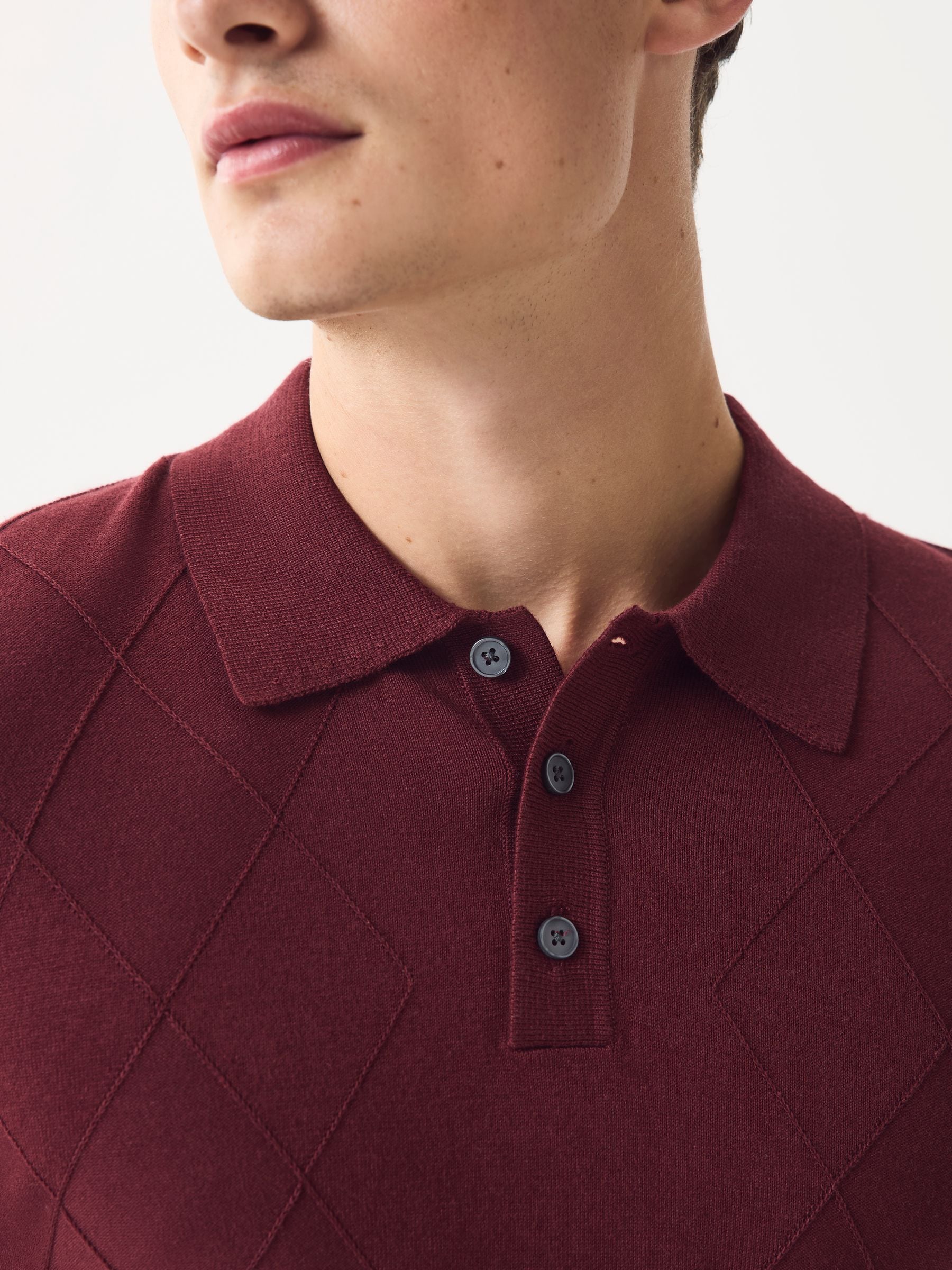 Buy Red Argyle Regular Fit Cotton Rich Long Sleeve Knitted Polo
