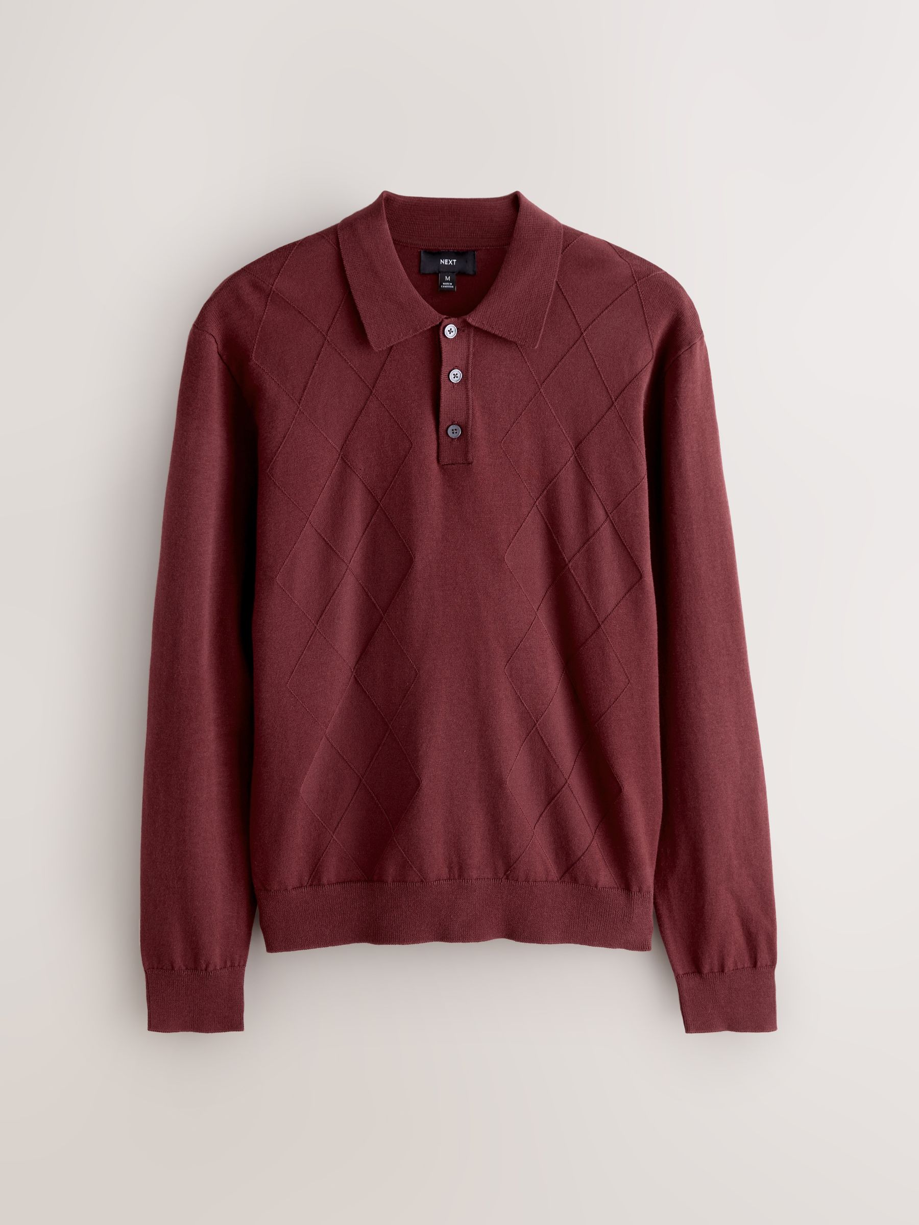Buy Red Argyle Regular Fit Cotton Rich Long Sleeve Knitted Polo