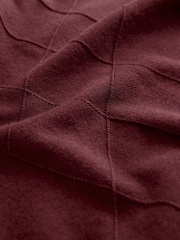Brick Red Regular Fit Knit Argyle Pattern Long Sleeve Polo Shirt - Image 7 of 8