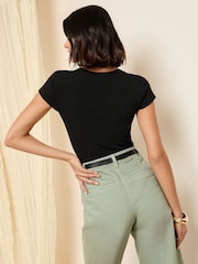 Friends Like These Black Petite Floral Lace Trim Bodysuit - Image 4 of 4