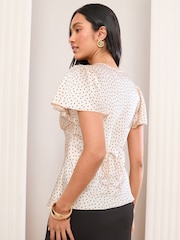 Friends Like These Cream/Black Petite Lace Trim Angel Sleeve Blouse - Image 4 of 4