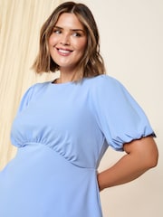 Friends Like These Blue Curve Puff Sleeve Embellished Neck Trim Blouse - Image 4 of 5