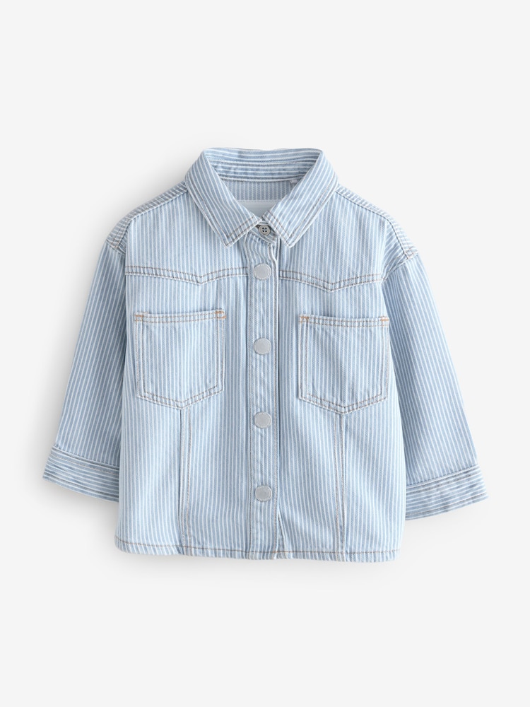 Blue Pure Cotton Shacket Ticking Stripe Shirt - Image 1 of 1