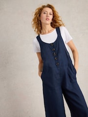 White Stuff Blue Viola 100% Linen Dungarees - Image 3 of 6