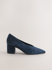Navy Blue Forever Comfort® Leather Point Toe Low Block Heels - Image 1 of 5