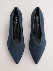 Navy Blue Forever Comfort® Leather Point Toe Low Block Heels - Image 2 of 5
