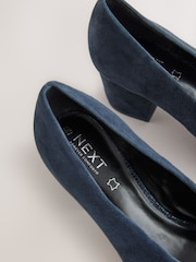 Navy Blue Forever Comfort® Leather Point Toe Low Block Heels - Image 3 of 5