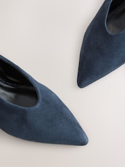 Navy Blue Forever Comfort® Leather Point Toe Low Block Heels - Image 4 of 5