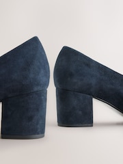 Navy Blue Forever Comfort® Leather Point Toe Low Block Heels - Image 5 of 5