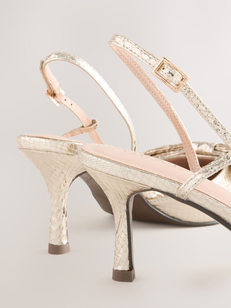 Gold Forever Comfort® Point Toe Bow Slingback Heels - Image 10 of 11