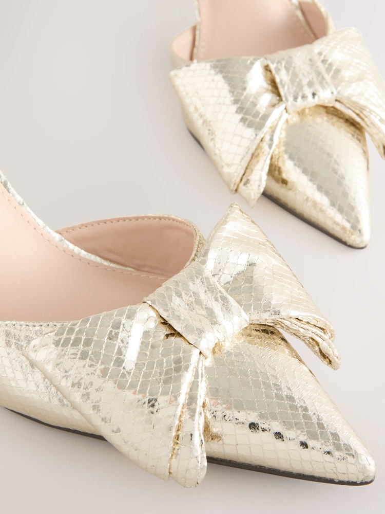Dourado - Forever Comfort Salto Slingback com Biqueira ® Ponta e Laço - Imagem 11 de 11