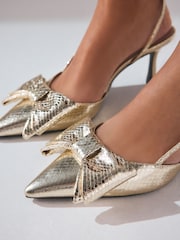 Dourado - Forever Comfort Salto Slingback com Biqueira ® Ponta e Laço - Imagem 6 de 11