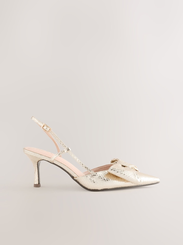 Gold Forever Comfort® Point Toe Bow Slingback Heels - Image 9 of 11