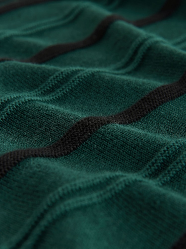 Verde - Regular Fit Cotton Rich Long Sleeve Stripe Knit Polo Shirt - Imagen 8 de 8 Verde - Regular Fit Cotton Rich Long Sleeve Stripe Knit Polo Shirt - Imagen 8 de 8