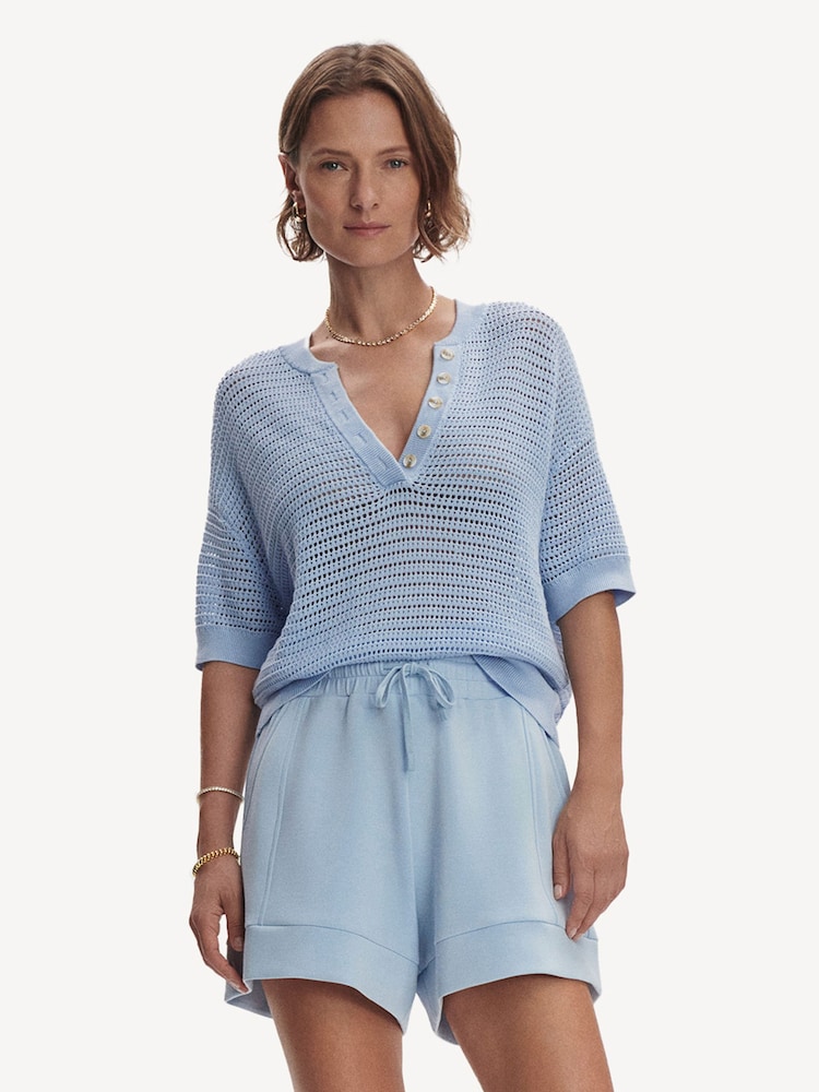 Varley Cashmere Blue Callie Knit 100% Cotton Top - Image 1 of 7