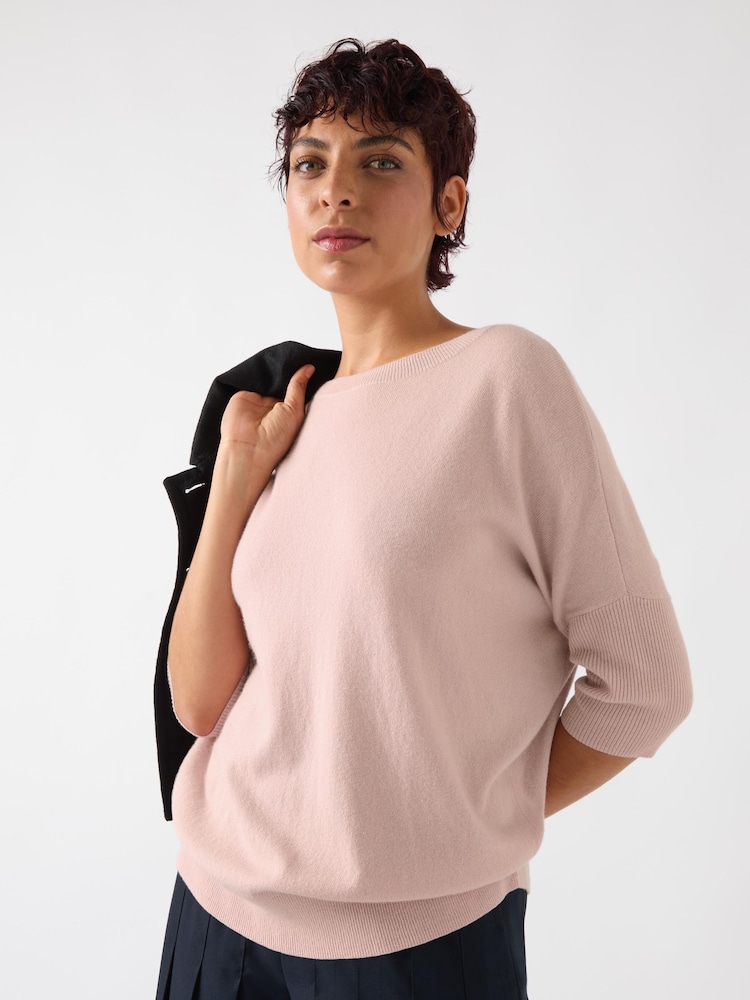 LK Bennett Pink Mara Wool Blend Knitted Drop Sleeve T-Shirt - Image 2 of 5